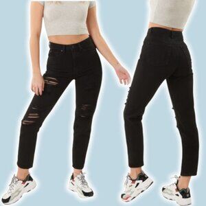 GARAGE Washed Black Distressed Mom Jeans Sz 1